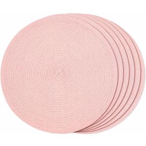 FunWheat Round Braided Placemats Set of 6 Place mats for Dining Tables Woven Heat Resistant Table Mats 15 inch (Pink)