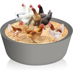 Chicken Dust Bath Tub Ring 25" D x 5.9" H, Bottomless Design PE Chicken Coop Cleaner Container for Farms, Lawn, Yard and Ducks, Quails(Gray)