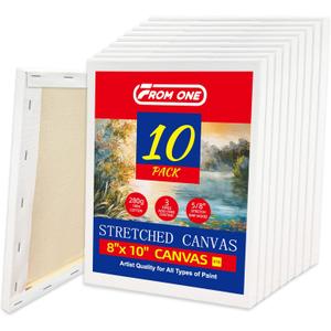 10-Pack 8x10 Stretched Canvas  100% Cotton with Cottonseed Husk, 5/8 Deep Wood Frame, Triple Primed Acid-Free White Canvas, Ideal for Acrylics, Oils, Gouache & Tempera (Beginners, Students)