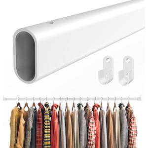 Qval Closet Rod for Hanging Clothes - 1.1" X 0.76" Narrow Closet Pole 18 to 39 Inches Adjustable, with End Supports, Ultra Sturdy & Heavy Duty, Easy to Install, White Closet Bar for Wardrobes