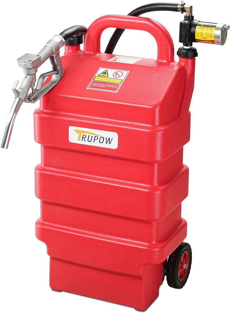 16 Gallon Fuel Caddy, Portable Fuel Storage Tank with Wheels, Gas Caddy with 12V DC Self-priming Gasoline Oil Fuel Transfer Reverse Pumping Pump for Cars, Lawn Mowers, ATVs, Boats & More