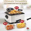 Elite Gourmet EDF-401TXB Electric 4.5 Qt. / 17 Cup Immersion Deep Fryer 3-Baskets, 1700-Watt, Timer Control, Adjustable Temperature, Lid with Viewing Window and Odor Free Filter