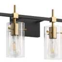 SOLFART Farmhouse Brass Bathroom Vanity Lights fixtures Over Mirror Vintage Bathroom Lighting Wall Sconce with Glass Shade 4 Lights (Black& Golden)