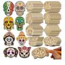 64 Sets Day of The Dead Skull Crafts Unfinished Wooden Sugar Skull Ornaments Make Your Own Mexican Fiesta Blank Cutout Dia De Los Muertos Hanging Slices Tree Decorations
