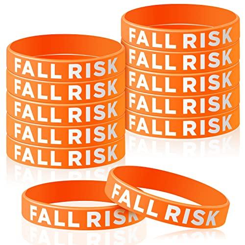 Sumind 12 Pcs Fall Risk Bracelet Emergency Alert Wristband for Elderly Patient Wristbands Fall Risk Silicone Rubber Bracelets for Men Women Old People Gifts(Orange)