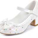 LAURMOSA Toddler Princes Shoes Girls White Dress Shoes Glitter Mary Jane Bowknot Church Shoes for Easter First Communion Flower Girls Wedding Party Toddler Little Big Kids(White, Size 3)