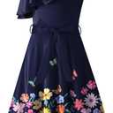 Arshiner Girls Summer Dress One Shoulder Formal Party Dresses with Pockets (Blue, S)