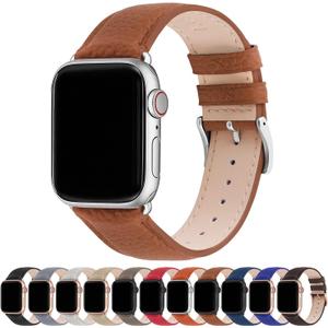 Fullmosa Leather Bands Compatible Apple Watch Band 38mm 40mm 41mm 42mm 44mm 45mm 49mm, Dressy Chic iWatch Strap with Case for iWatch Series 9 8 7 6 5 4 3 2 1 SE Ultra 2 1 for Women (Brown/silver)