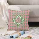 Sorority Gifts Throw Pillow Covers 18x18 Inch Pink Green Plaid Leaves Decorative Pillow Cases for Women Girls Couch Bed Office Bedroom Decor Square Velvet Throw Pillow Cover (1908)