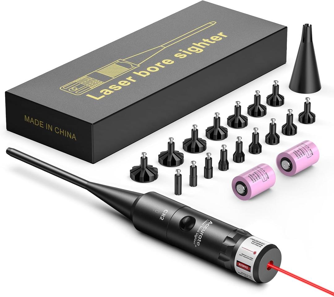 EZshoot Bore Sight Kit Bright Green or Red Dot BoreSighter with Big Button Switch for .17 to 12GA Caliber