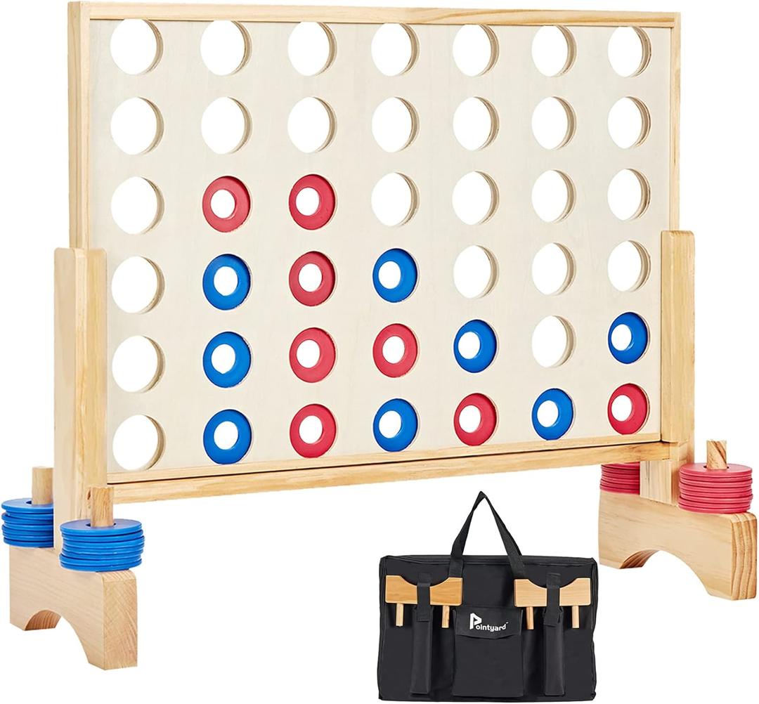 Pointyard Giant Wooden 4 in A Row Game 2.8Ft, Indoor and Outdoor Jumbo Board Game for Teens,Includes 42 Pcs Chips & Durable Carrying Bag, Halloween Christmas Party Gifts for Kids Adults Lovers
