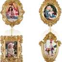4 Pcs Mini Picture Frames Small Vintage Gold Photo Frames Antique Oval and Rectangle Photo Frame Set for Christmas Wall Tree Home Wedding Gallery Arts Display Decor Antique Style Hanging Ornaments