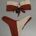 ZAFUL Women Strapless Ribbed High Cut Bandeau Bikini Lace Up 2 Pieces Swimwear (Medium, 7-coffee)