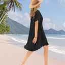 YESNO Summer Dresses for Women 2025 Floral Boho Ruffle Short Sleeve Sundresses Casual Shift Dress ESA (Black, S)
