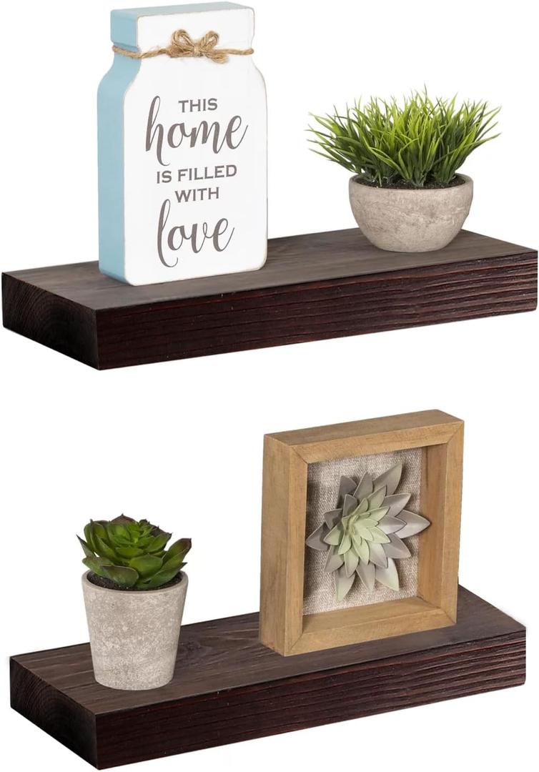 WELLAND Bradley 5" Deep Narrow Floating Shelves Set of 2 Handmade Wood Wall Shelves Rustic Shelves Wall-Mounted (Brown, 12 inch), 12X5X1.26 inch X2PCS