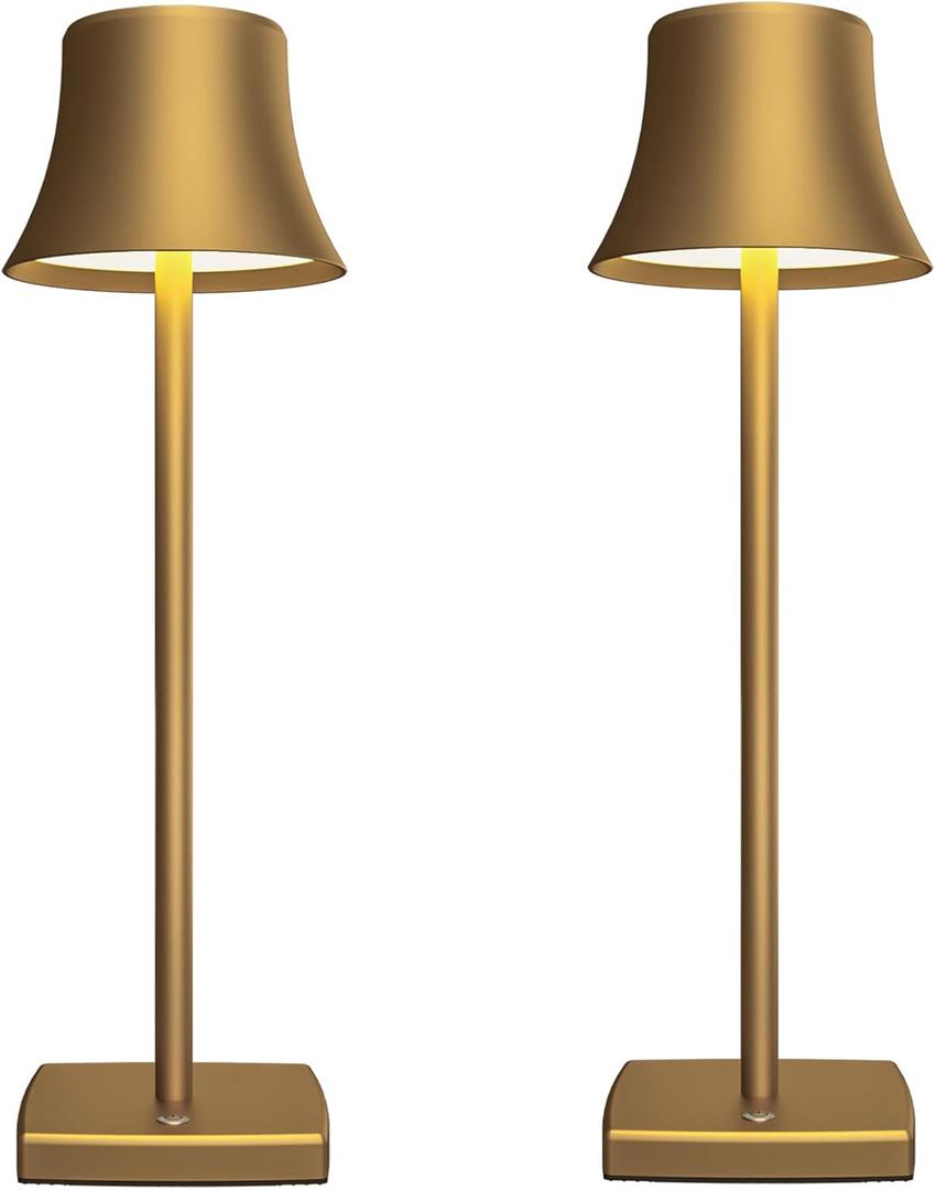 SAKRINGT 2 Pack LED Cordless Table Lamps Rechargeable,5000mAh Battery Operated Table Light,3 Color Stepless Dimming,Portable Small Desk Lamp in Aluminum for Party Patio Restaurant Indoor/Outdoor