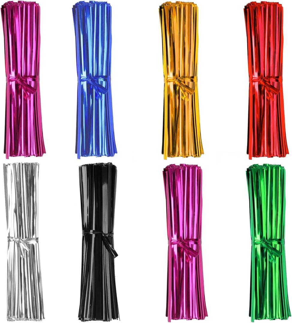 3200 Pcs Twist Ties, Plastic 4" Metallic Twist Ties for Bags, Wire Ties Reusable Twist Bread Ties for Household and Office Use (8 colors)