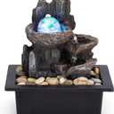Tabletop Fountain Rotating Ball Rock Waterfall Fountain Office Tabletop Fountains for Home Office Decor Includes Many Natural River Rocks Decorated with Colorful Lights and Rolling Ball