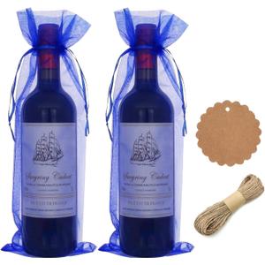 DIWNELEM 30 Pack Organza Wine Bags with Drawstring - Gift Bags for Birthday, Wedding, Baby Shower, Party Favors, Festivals, Decorations (Blue)