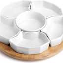 SOUJOY 11'' Lazy Susan Serving Tray, Porcelain 360 Rotatable Serving Tray and Platters, Removable Divided Serving Dishes, Party Relish Bowl for Chip, Dip, Veggies, Candy and Snack, Cheese, 7 Pieces