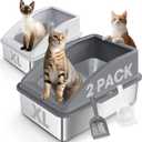 AIPERRO 2 Pack Stainless Steel Litter Box | XL Enclosed Cat Litter Boxes with Lid for Big Cats and Multi-Cats | High Sided, Anti-Urine Leakage | Non-Stick BottomMulti-Colored