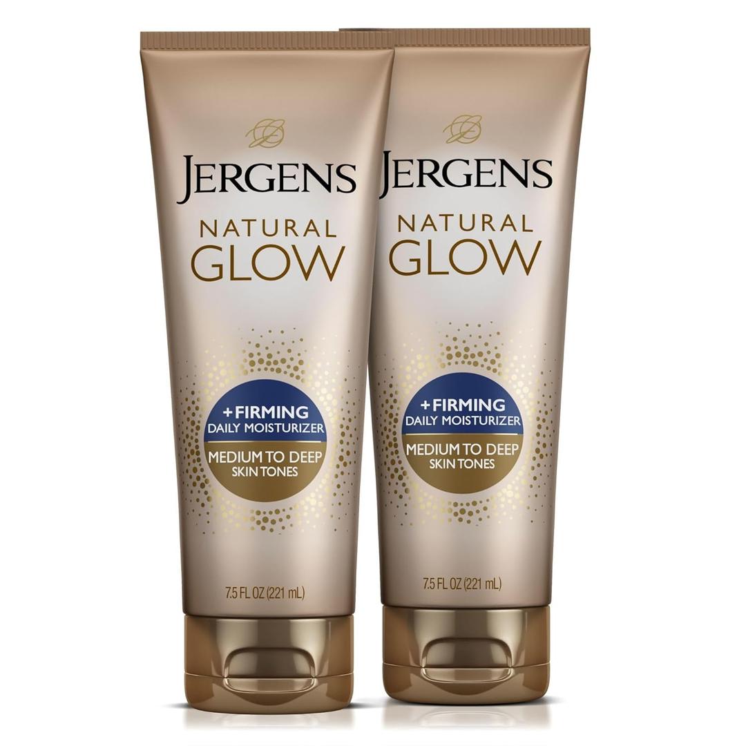 Jergens Natural Glow +Firming Self Tanner Body Lotion, Medium to Deep Skin Tone, Sunless Tanning Moisturizer with Collagen and Elastin, Helps to Visibly Reduce Cellulite, 7.5 Oz, Pack of 2