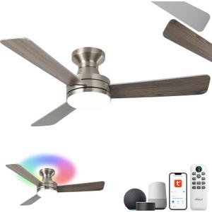42" RGB Ceiling Fan with Light, Music Sync Smart Fan with Alexa/Google/App Control, Low Profile Flush Mount, 6-Speed Quiet DC Motor, 4 CCT Dimmable Lighting for Bedroom Living Room
