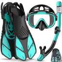 Snorkeling Gear for Adults Men Women,4 in 1 Snorkel Set with Panoramic View Diving Mask Anti-Fog Anti-Leak,Dry Top Snorkel,Fins and Travel Bag for Swimming,Snorkeling and Travel Diving (Blue)