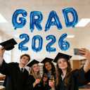 2 x KALOR Blue GRAD 2026 Banner Balloons, 16 Inch Mylar Foil letter Graduation Balloons 2026 Sign for Graduation Party Decorations, 8 Count