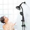 High Pressure 48-Settings Shower Head with Handheld Shower,Drill-Free 3-Way Diverter for Easy Reach,Adjustable Height Slide Bar Dual Shower Head Combo Set - Matte Black