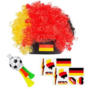 2026 Soccer Fan Gear Set, Germany Flag Clown Wig, Temporary Tattoos & Loud Horn, Cheer Accessories for International Football Matches, Stadium Parties & Global Tournament Celebrations 5