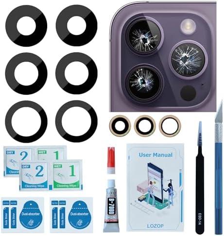LOZOP 2 Sets Rear Camera Lens Glass Replacement with Adhesive Pre-Installed Compatible for iPhone 14 Pro /14 Pro Max (3 Pieces/Set) with Repair Tools and Installation Manual