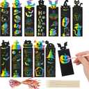 FOIMAS 48pcs Halloween Scratch Bookmarks,DIY Pumpkin Bat Bookmark Halloween Magic Scratch Paper Art for Halloween Craft Supply