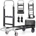 3-in-1 Convertible Heavy Duty Folding Hand Truck Dolly, 600LB Capacity with Rubber& Wheels Telescoping Handles, Portable Collapsible Cart for Warehouse, Supermarket, Office (Black)