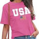 4th of July Shirts Toddler Boys Girls American Flag USA T-Shirt Kids Patriotic Tee Tops (Pink) Medium