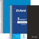 Oxford 3 Subject Spiral Notebook, Notebooks for School, Plastic Covers, Back to School Supplies, College Ruled, 150 Sheets, 2 Pack, Black and Blue (1009293)