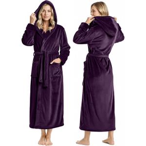 NY Threads Premium Womens Robe with Hood, Plush Fleece Long Bath Robe for Women, Fluffy Soft Women's Bathrobe (Medium, Plum)