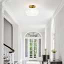 Semi Flush Mount Ceiling Light, Milk Glass Shade Modern Ceiling Light Fixture, Vintage Gold Lighting for Hallway Bedroom Entryway Kitchen Porch