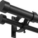 Matte Black Double Curtain Rods 36 to 72 Inches (3-6 Feet),1-Inches Front and 5/8 Inches Back Adjustable End Cap Double Window Drapery Rod for Drapes and Curtains