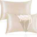 Silk Pillowcase for Hair and Skin, 2 Pack 100% Mulberry Silk Pillowcase 25 Momme, 600 Thread Count, Both Side Pure Silk Pillow Cover with Hidden Zipper (Beige, Standard 20''×26'')