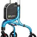 Planetwalk Premium 3 Wheel Rollator Walker for Seniors - Ultra Lightweight Foldable Walker for Elderly, Aluminum Three Wheel Mobility Aid, Brilliant Blue