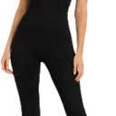 Womens Halter Yoga Jumpsuit with Flare Leg Stretchy Sleeveless One Piece Workout Romper Slim Fit Yoga Gym (Medium, Black)