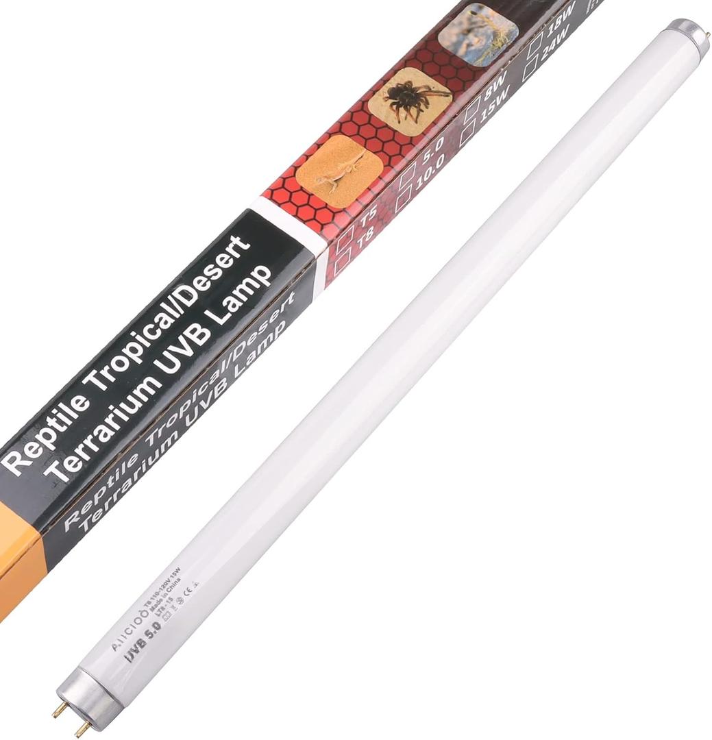 Aiicioo T8 UVB Reptile Light - 5.0 18 inch 15 watt Reptile Fluorescent Light Bearded Dragon Desert UVB Bulb for Reptile Turtles Chameleon Tortoises Lizard