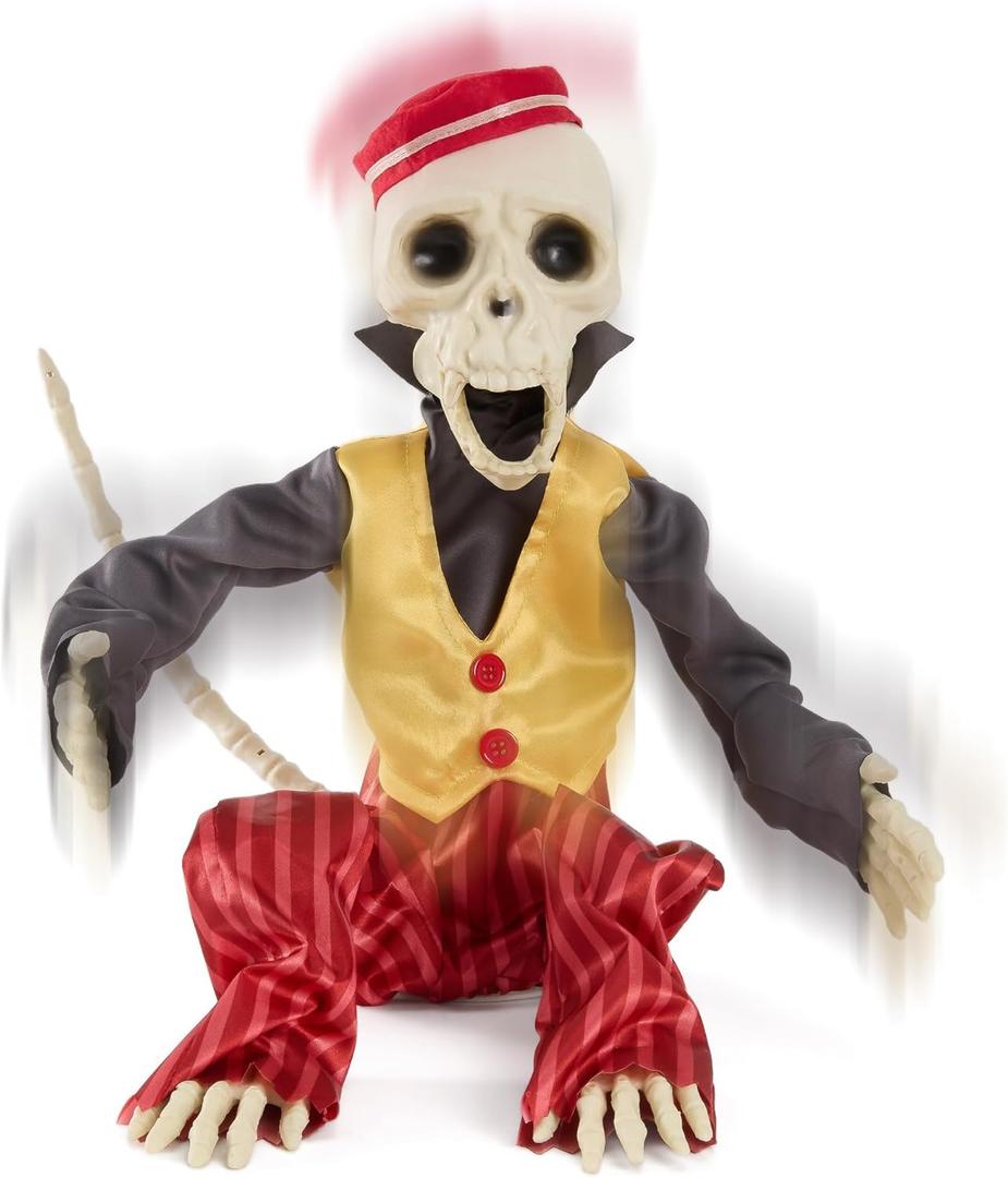 Halloween Animatronics 12" Skeleton Monkey, Realistic Skull Animal Bone Decor with Sound Activation, Creepy Sound, Scary Move, Light Up Eyes, Haunted Spooky Horror Prop for Indoor, Outdoor (Circus)