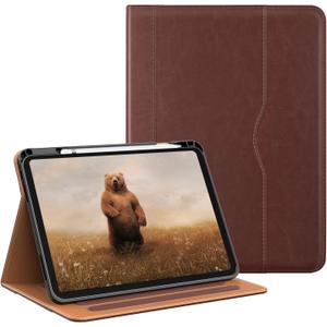 OKP Case for iPad 11-inch (A16) 2025 / 10th Generation 2022, for ipad 11th /10th 10.9 inch with Multi-Angle Viewing PU Leather Stand Cover with Pencil Holder & Pocket, Auto Sleep/Wake, Darkbrown