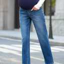 BLENCOT Women's Over The Belly Maternity Ankle Jeans Stretchy Denim Pregnancy Pants with Pockets, Medium