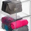 mDesign Plastic Stackable Closet Storage Organizer Bins with Pull Out Drawer for Cabinet, Desk, Shelf, Cupboard, or Dresser Organization - Lumiere Collection - 2 Pack - Clear