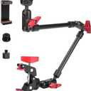 22" Magic Arm w Clamp Mount, Overhead Desk Phone Mount Stand, Adjustable Articulating Friction Camera Boom Arm w 1/4" Thread for Phone Video Light Webcam Action Camera Tripod Mic