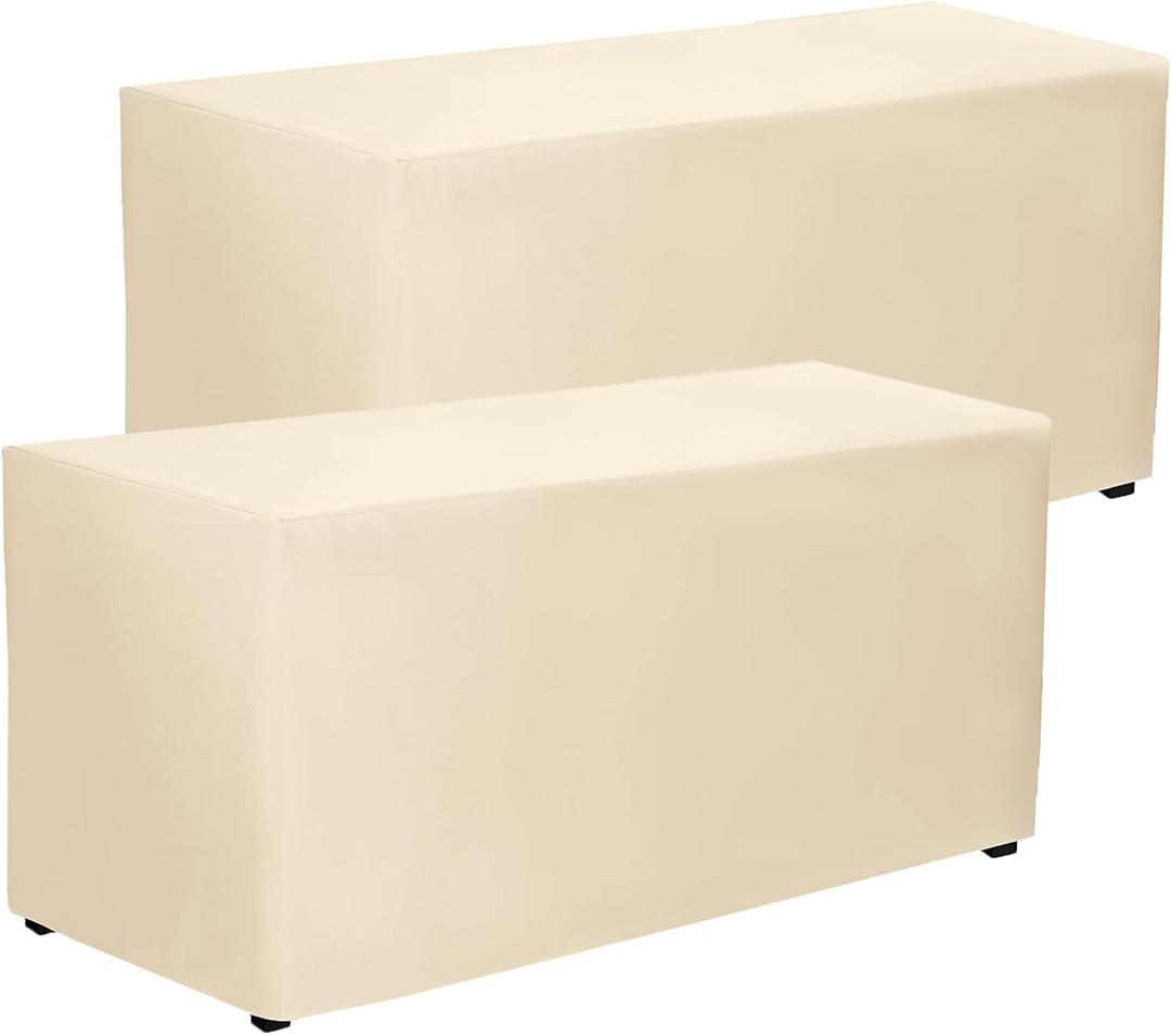 PLOYMONO Fitted Tablecloths 2 Pack, Floor Length Table Cloth for 4 FT Rectangle Table, (48x24 Inch) Polyester Table Cover for Trade Craft Show, Buffet, Banquet, Wedding(Beige)