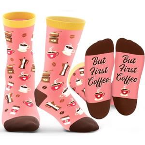 ZAGKOO Funny Food Gifts for Men, Women - Coffee, Pizza, Tacos, Bacon, Ice Cream Novelty Socks - If You Can Read This Socks (Pink and Brown)